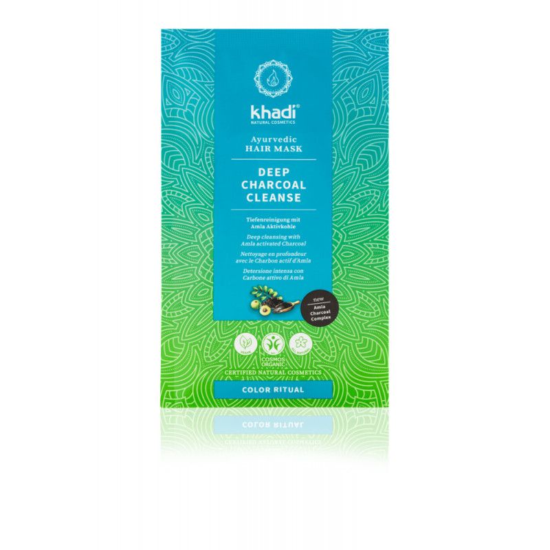 Verpackung mit Produktnamen und -details. Grün-blaue Farbgebung. Zertifizierungen und Illustrationen.