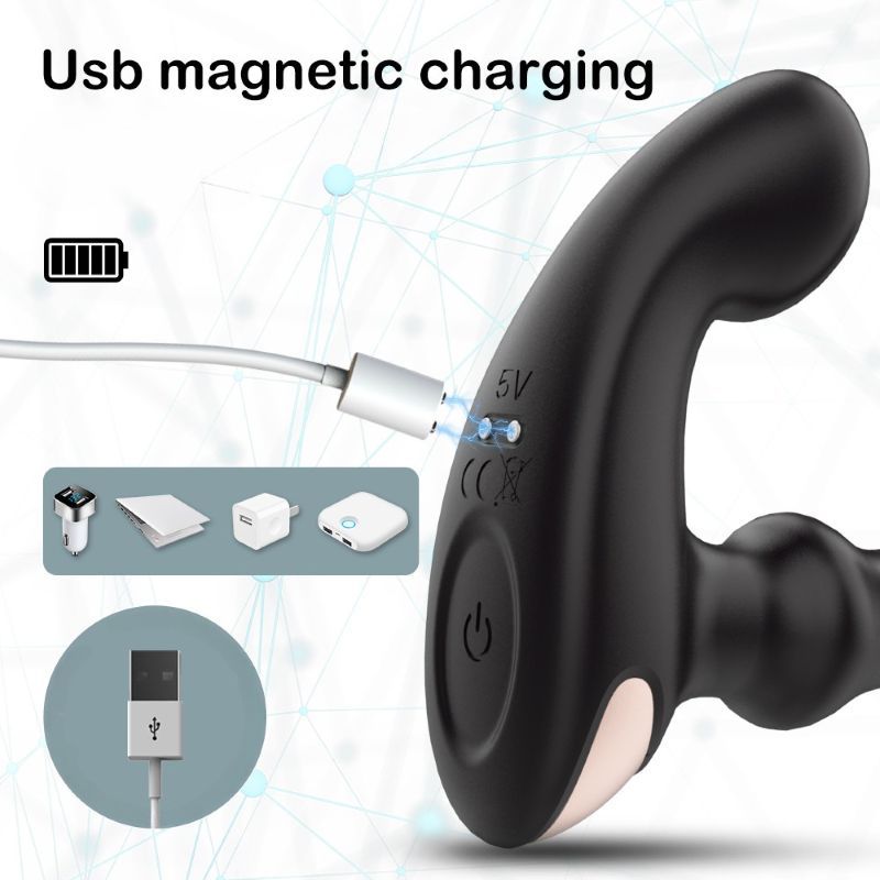 Schwarzes Wellness-Produkt mit Ladekabel. USB-Magnetladefunktion.