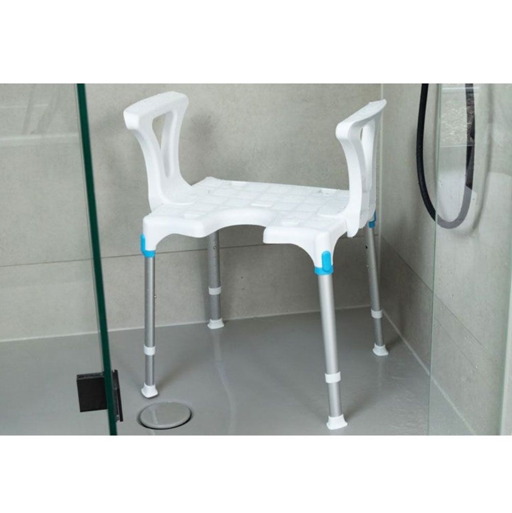 Russka laguna Duschhocker mit Armlehnen und Hygieneausschnitt