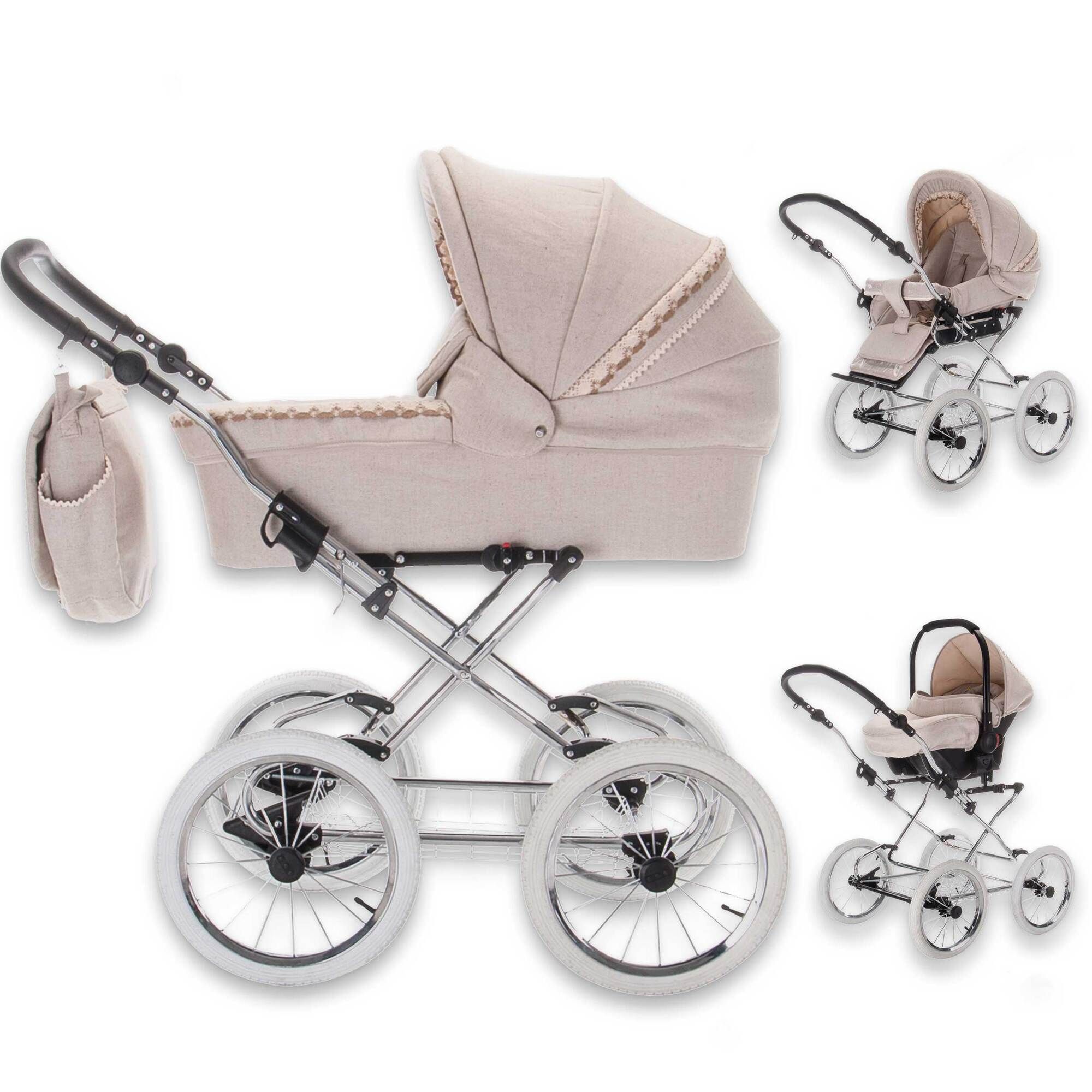 Friedrich Hugo Natureline Uni 3 in 1 Kinderwagen Komplettset, Elisabeth Silver