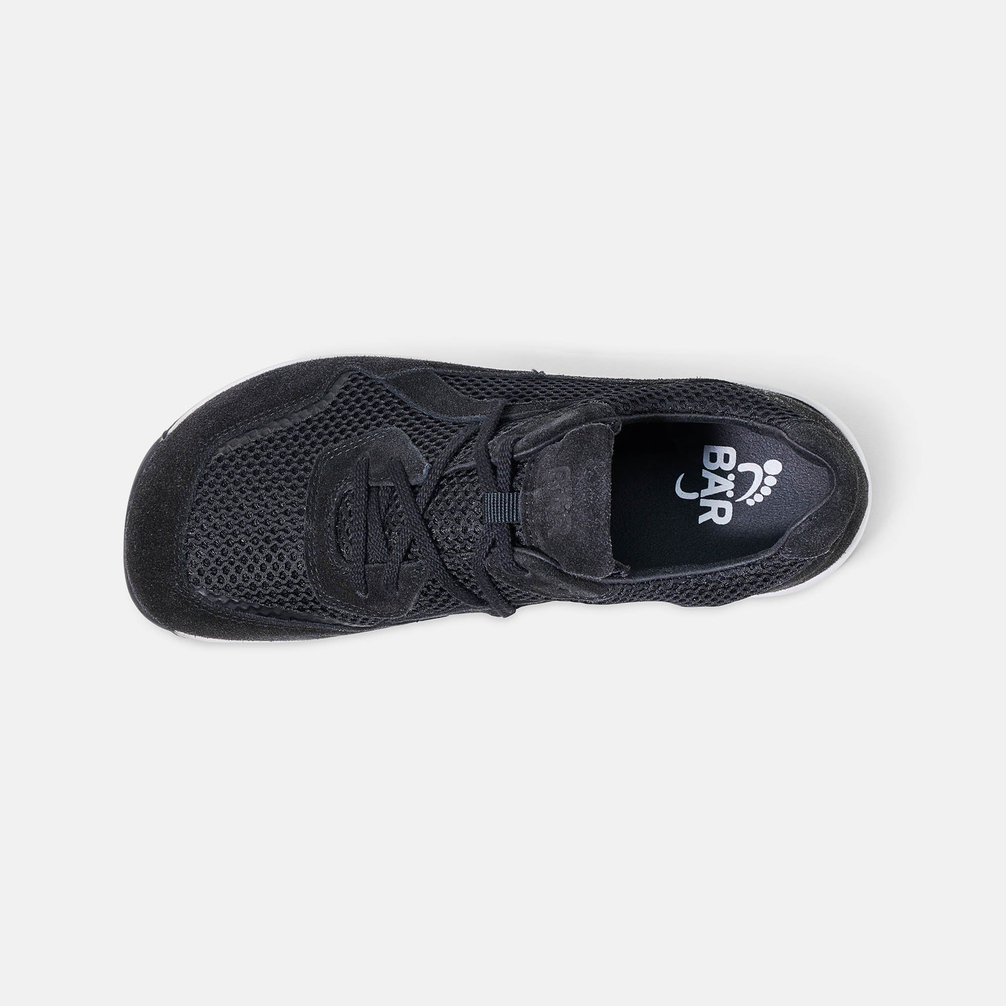 Schwarzer BÄR LadyMove Damen-Schnürer. Draufsicht. Mesh-Obermaterial, weiße Sohle. Weite: breit. Innensohle mit Logo.