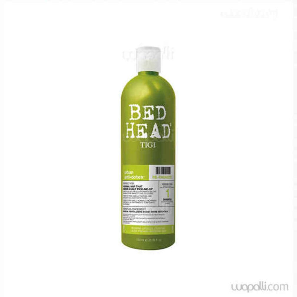 Grüne Tigi Bed Head Flasche mit weißem Aufdruck 'BED HEAD' und 'TIGI'.