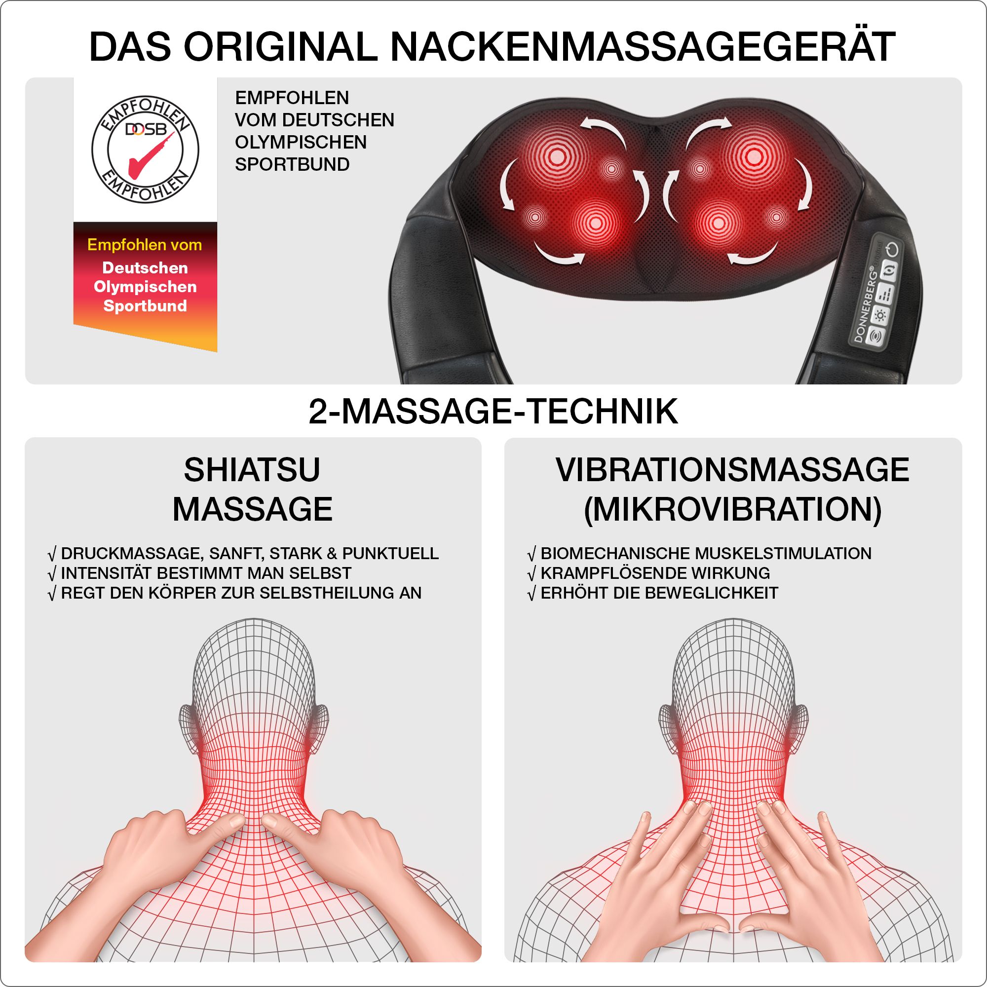 Donnerberg Nackenmassagegerät Premium Massagegerät mit Wärme und Vibration