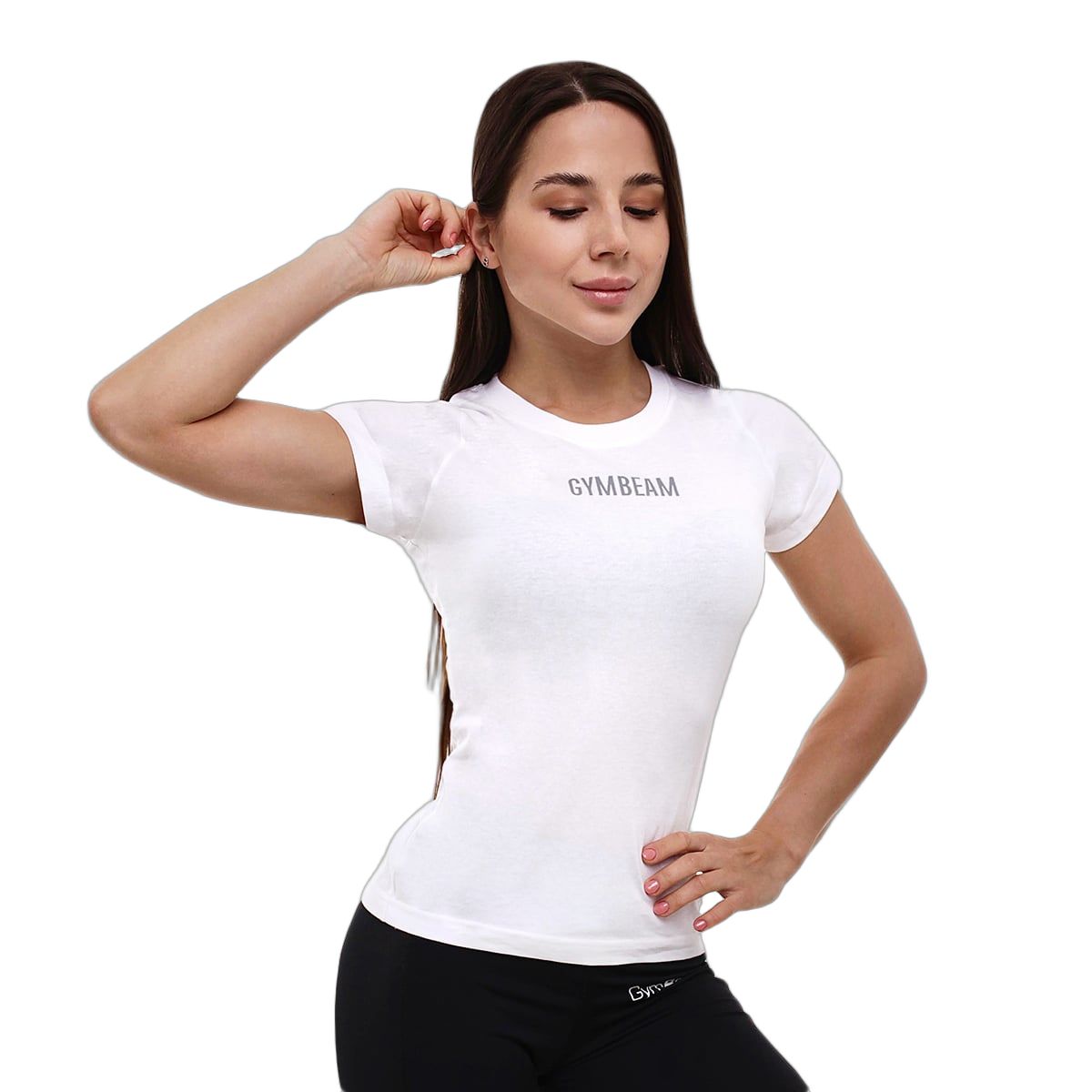 GymBeam T-Shirt Damen slim Kurzarm mit rundem Ausschnitt in Weiß