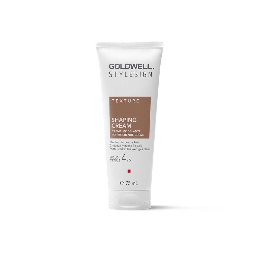 Goldwell StyleSign Shaping Cream Tube. Text: Texture, Shaping Cream, Hold 4/5, 75 ml.