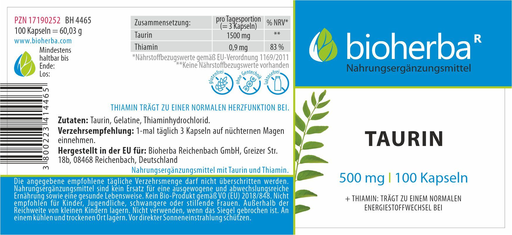 Bioherba Taurin 100 Kapseln