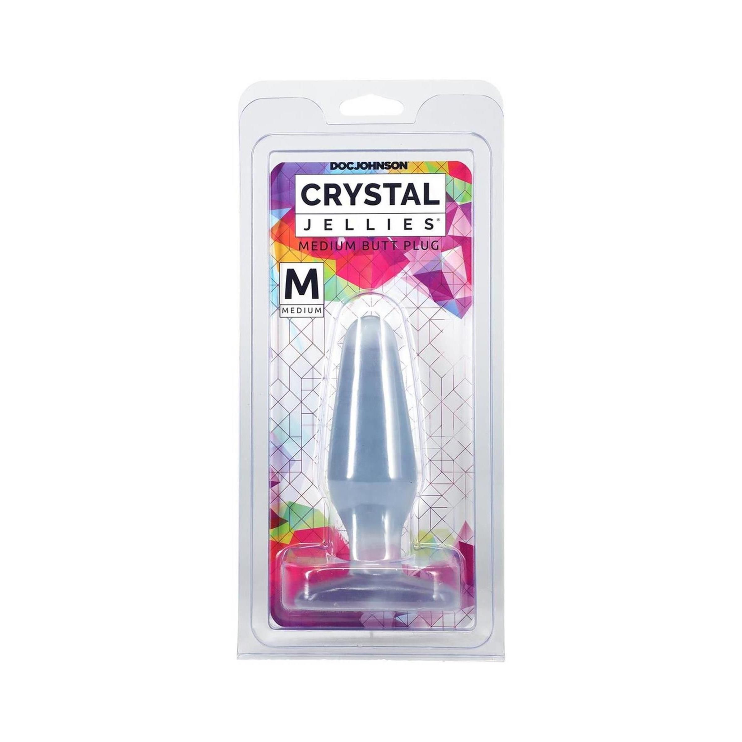 Butt Plug in Verpackung. Hellblauer, konischer Plug mit breiter Basis. Verpackung mit Produktnamen und Logo.