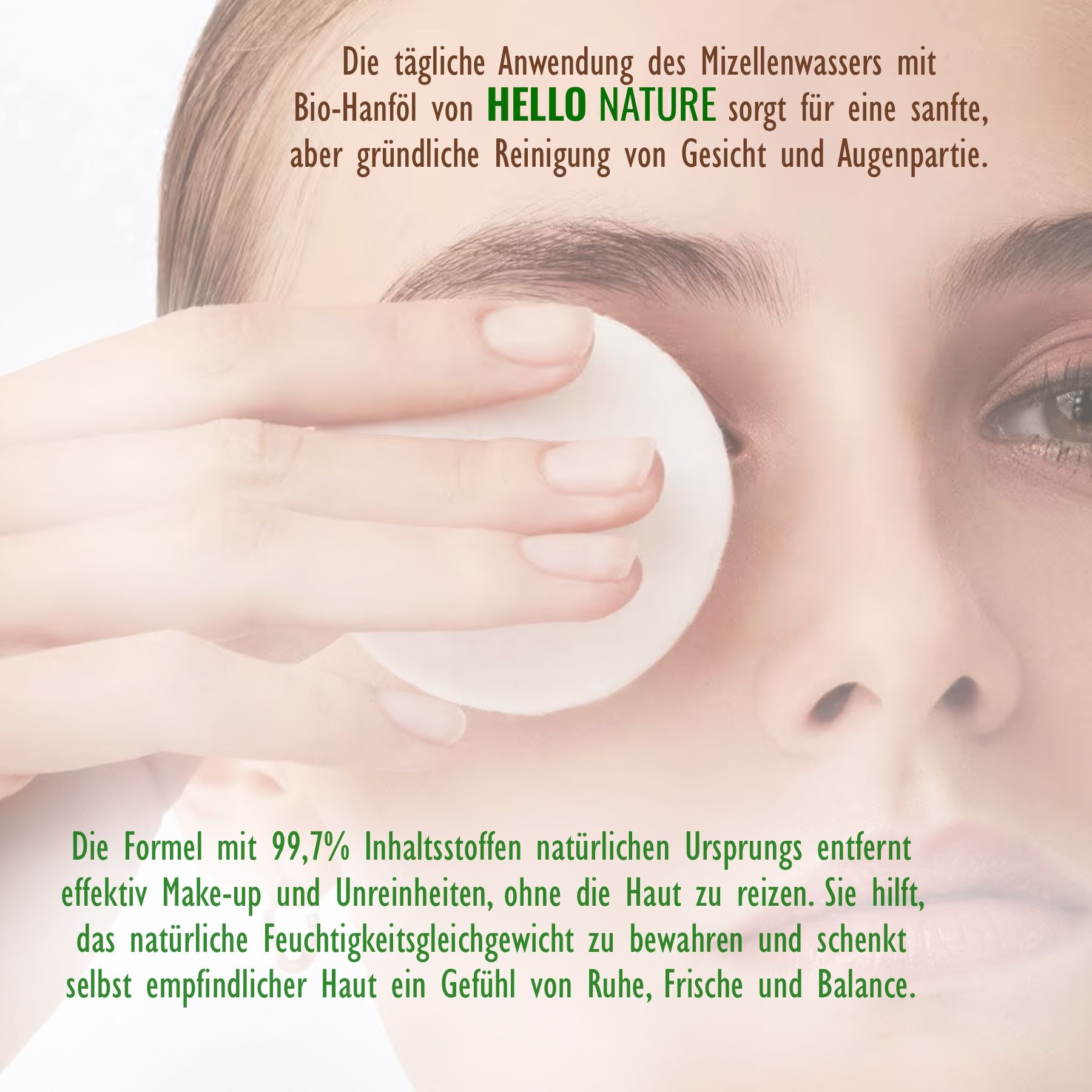 Hello Nature Make-up-Entferner Mizellenwasser  Cleanser Hanföl für Gesichtsreinigung