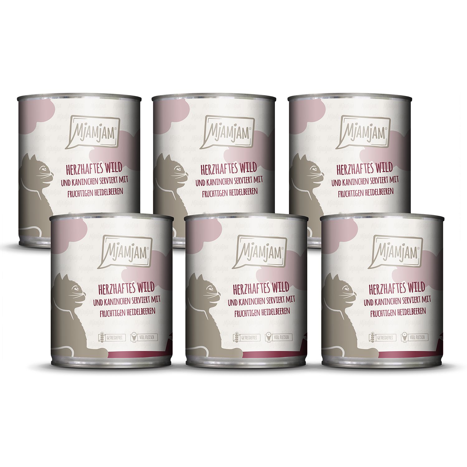 MjAMjAM - herzhaftes Wild & Kaninchen an fruchtigen Heidelbeeren 6x800 g Futter