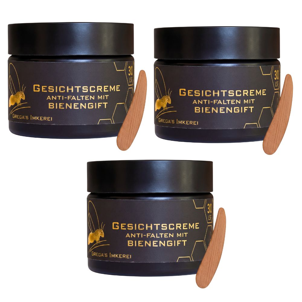 Vorteilsset 3x Bienengift Anti Falten Gesichtscreme mit Cremespatel 150 ml