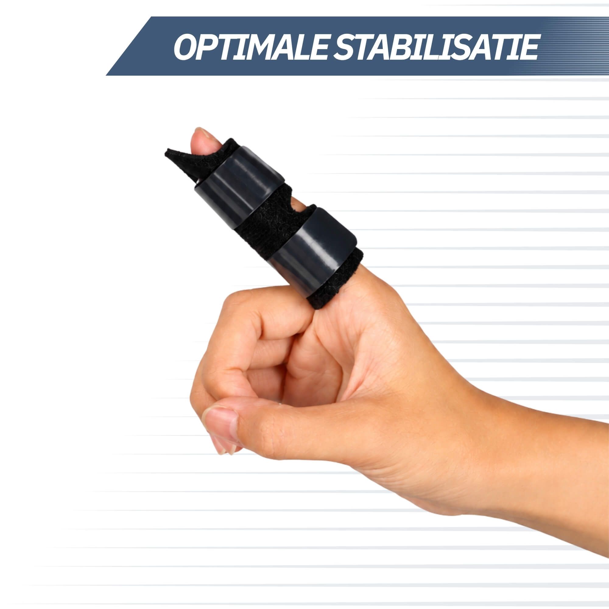 Schwarze Fingerschienen, die zwei Finger stabilisieren, mit Klettverschlüssen.