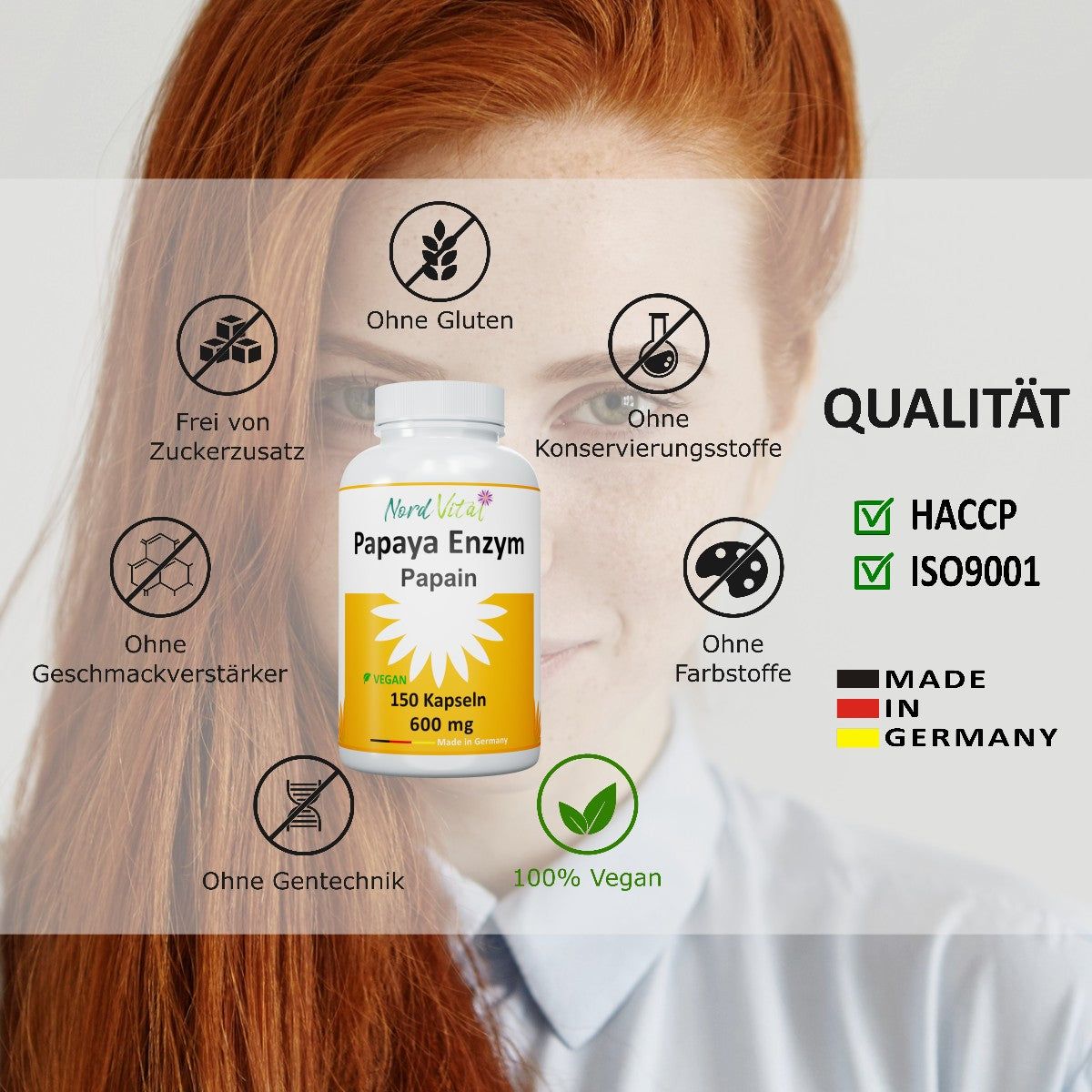 Nord Vital Papaya Enzym - ultrahoch papain-enzymaktivität - Vegan - deutsche Produktion