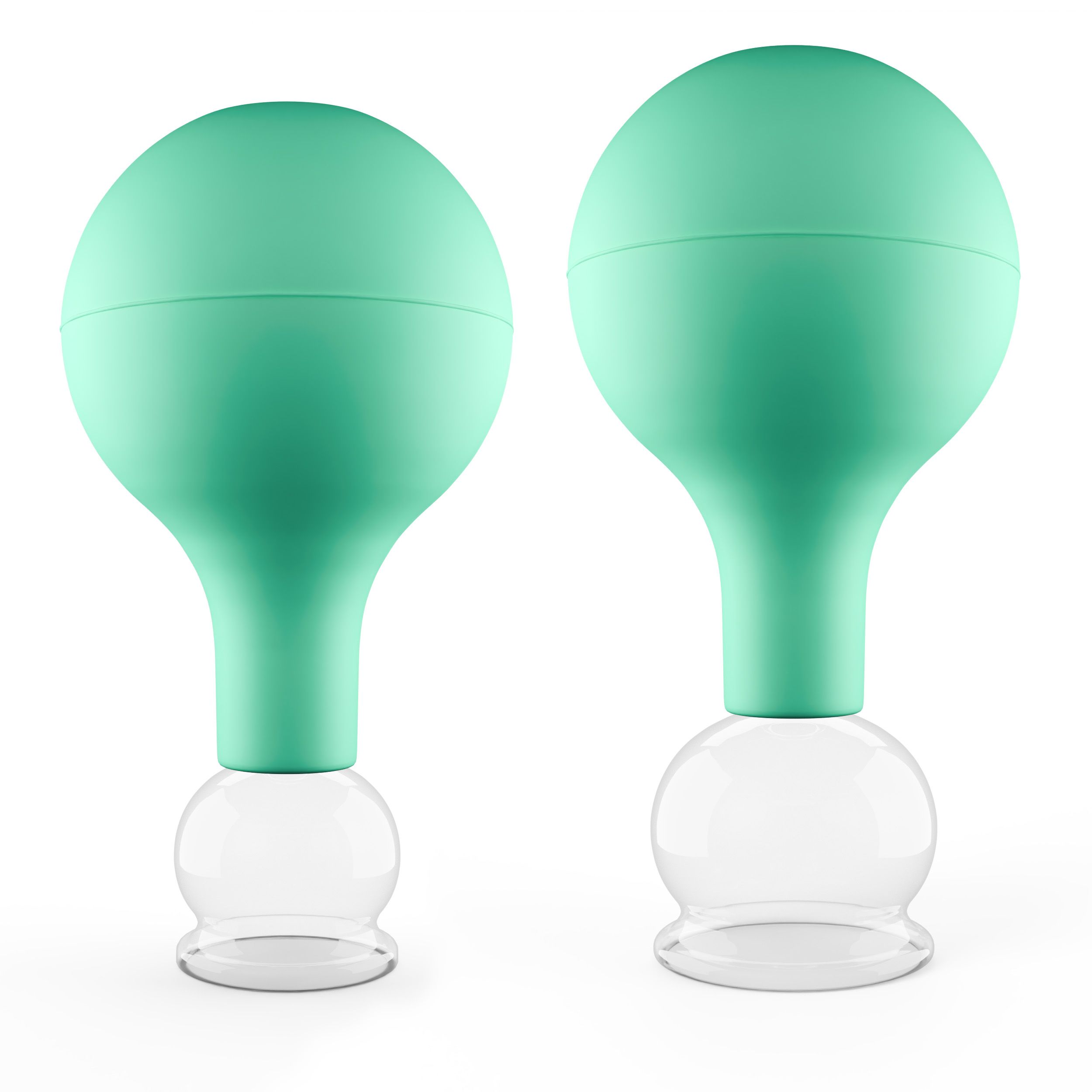 Pulox Schröpfgläser aus Echtglas mit Saugball - Set Duo klein in Grün: 25mm, 32mm