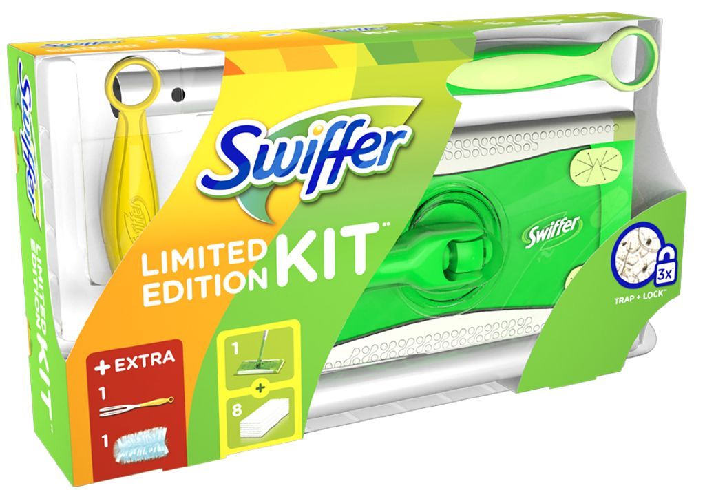 Swiffer 2in1 Kit, 1 Bodenwischer + 8 Trockene Bodentücher und 1 Staubmagnet
