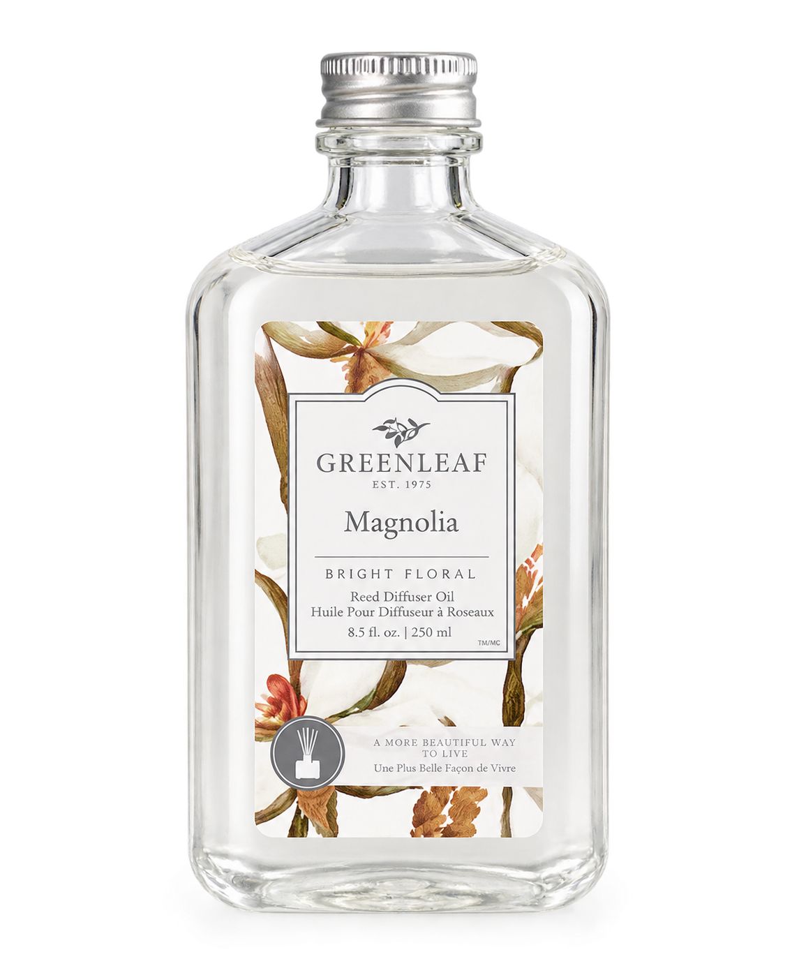 Greenleaf Magnolia Reed Diffuser Öl Raumduft Nachfüllöl mit weißen Duftstäbchen 250 ml