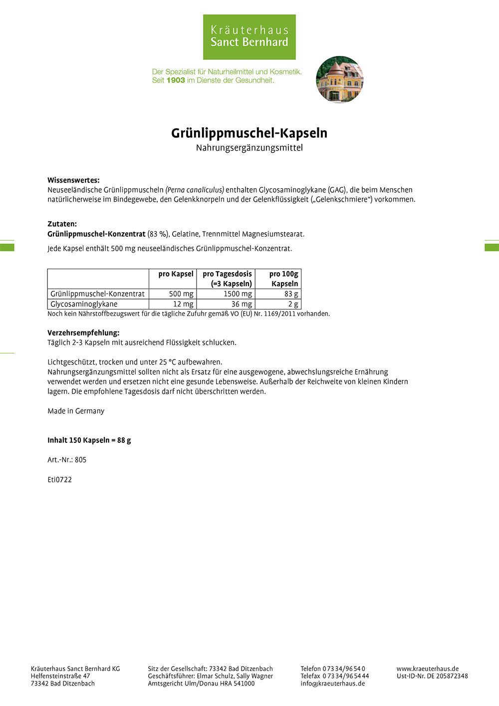 Sanct Bernhard Grünlippmuschel-Kapseln