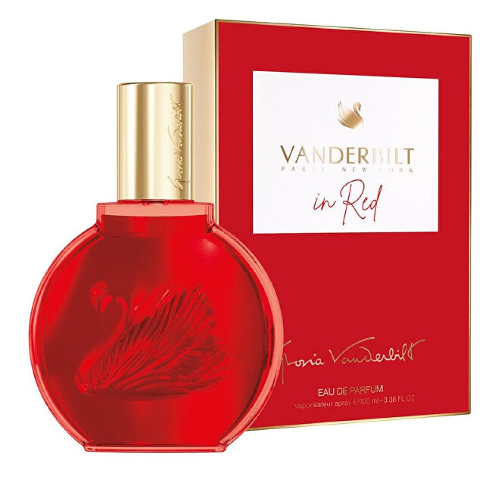 Roter Karton und Flakon. Auf dem Karton steht "Vanderbilt in Red". Der Flakon ist rot.