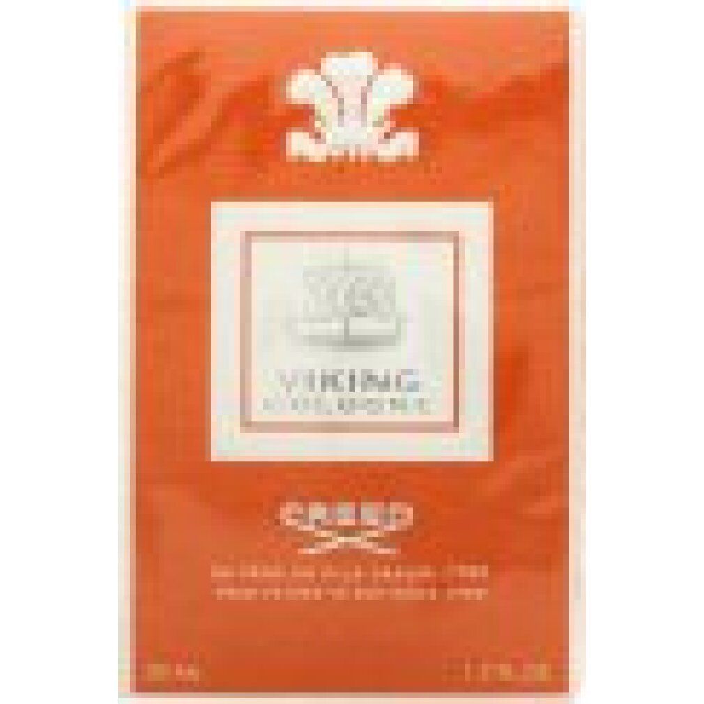 Orangefarbene Verpackung mit weißem Logo und Text. Aufschrift: Creed Viking Cologne. Unten: 50 ml und 1.7 FL.OZ.