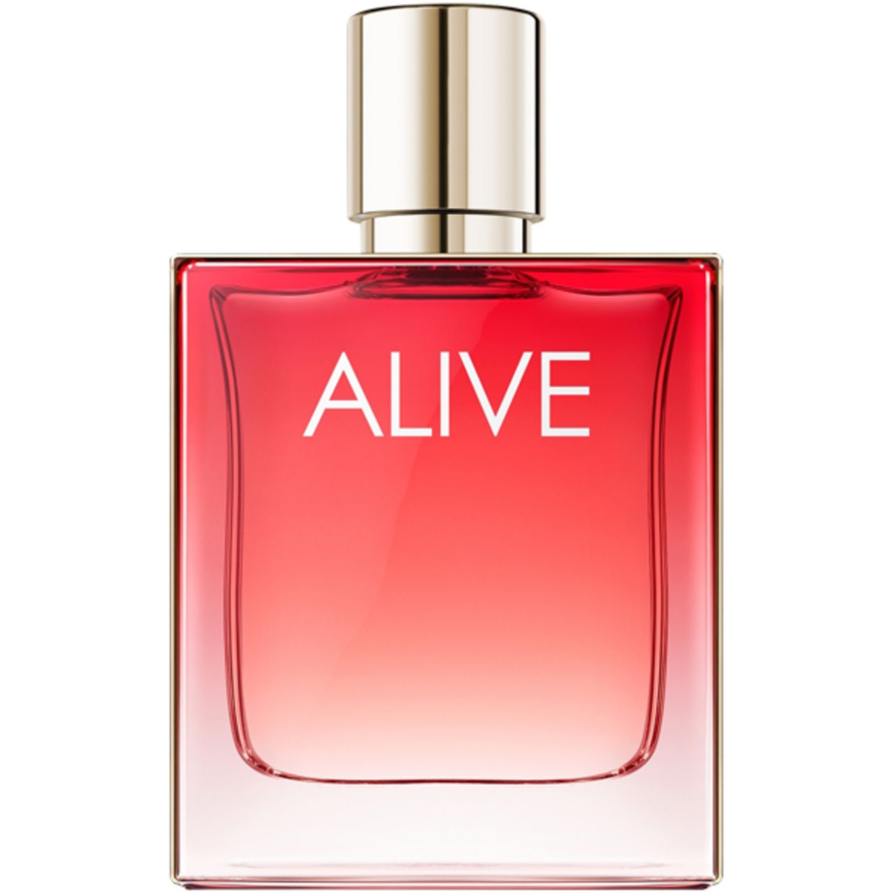 Roter Flakon mit goldfarbenem Verschluss. Aufschrift: ALIVE.