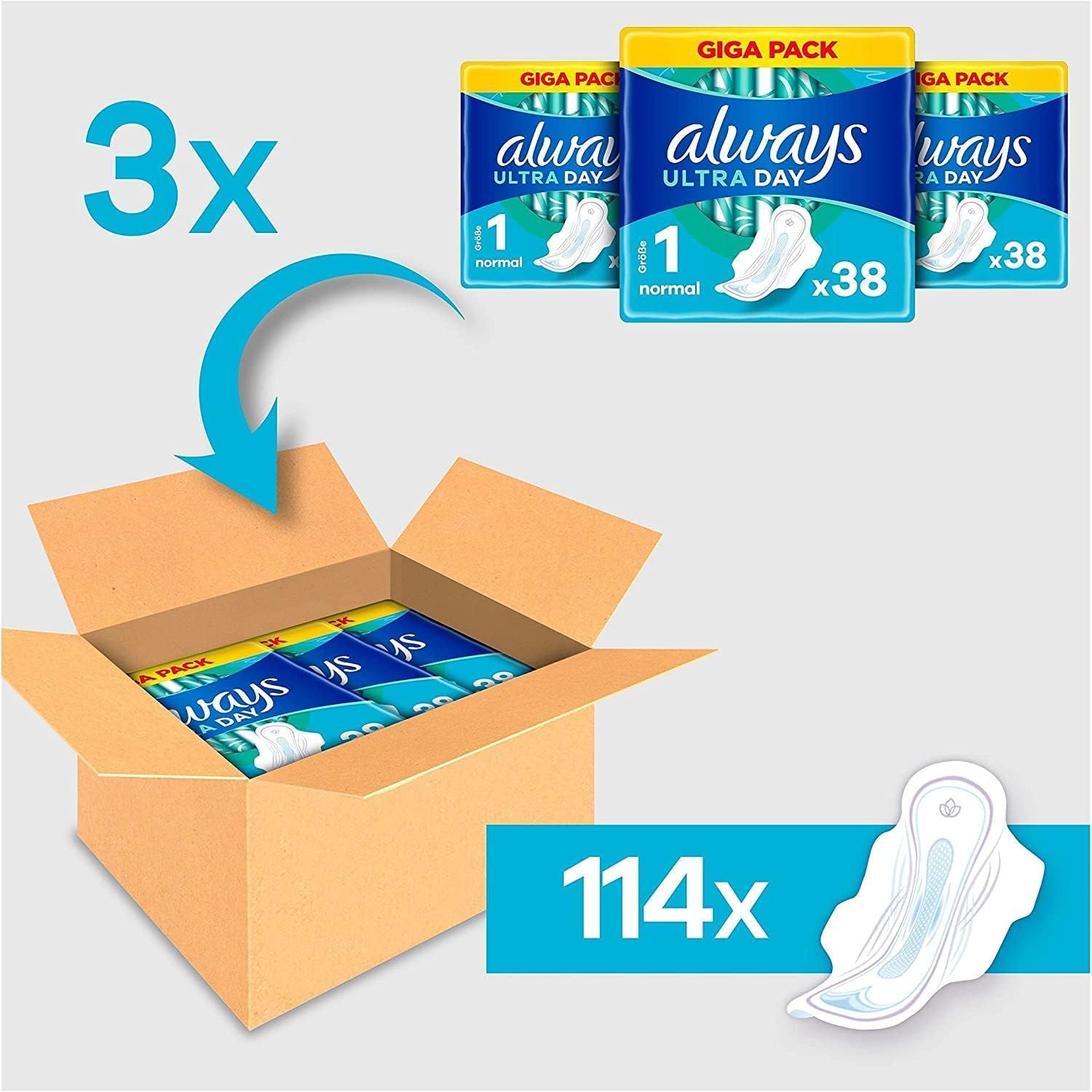 always Ultra Binde Normal mit Flügeln Monatspaket, 114 Binden (3 Packungen x 38 Stück)