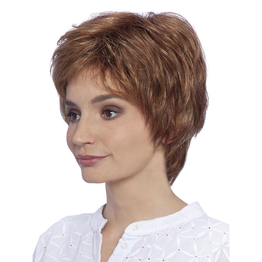 Perücke Julia von Lofty, braun-rot, kurze Haare, Seitenansicht einer Frau.