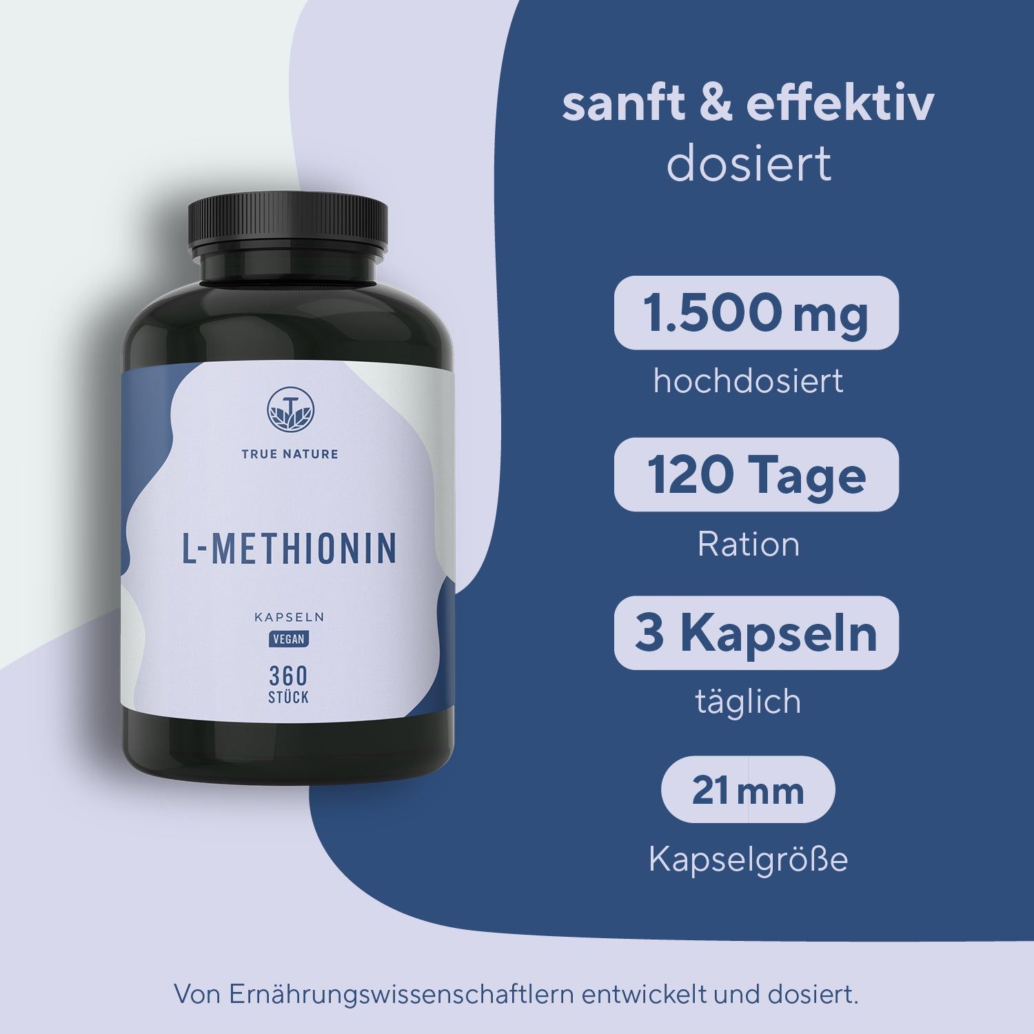 True Nature® L-Methionin Kapseln - Essentielle Aminosäure Vegan & Made in Germany 360 St