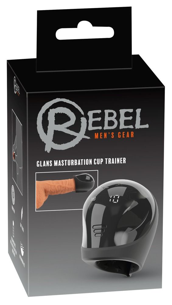 Verpackung mit Produktabbildung. Text: Rebel Men's Gear, Glans Masturbation Cup Trainer.