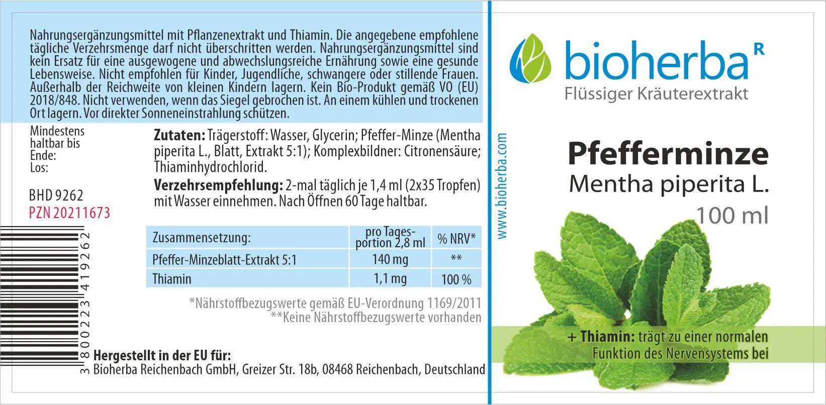 Bioherba Pfefferminze Mentha piperita L. Tropfen Tinktur