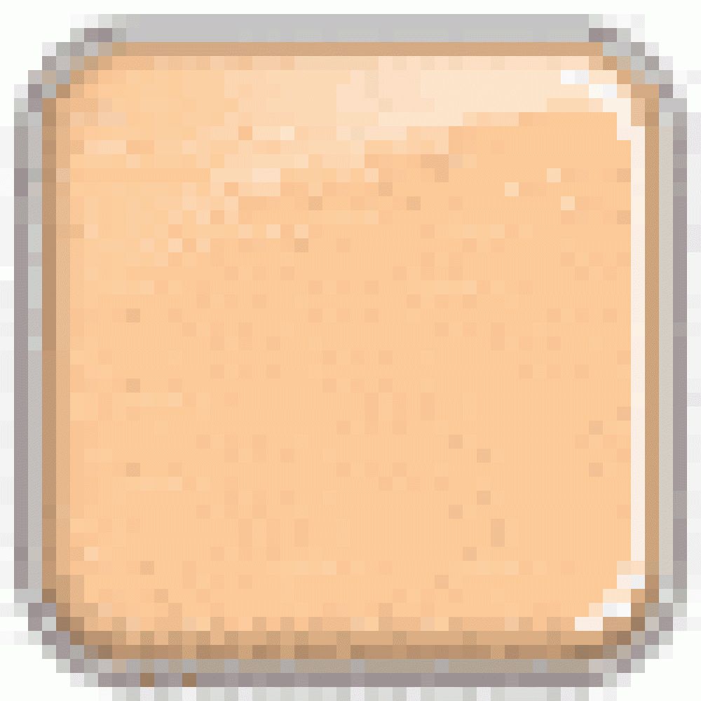 Quadratische, beige Foundation-Probe in einem Behälter mit silbernem Rand.
