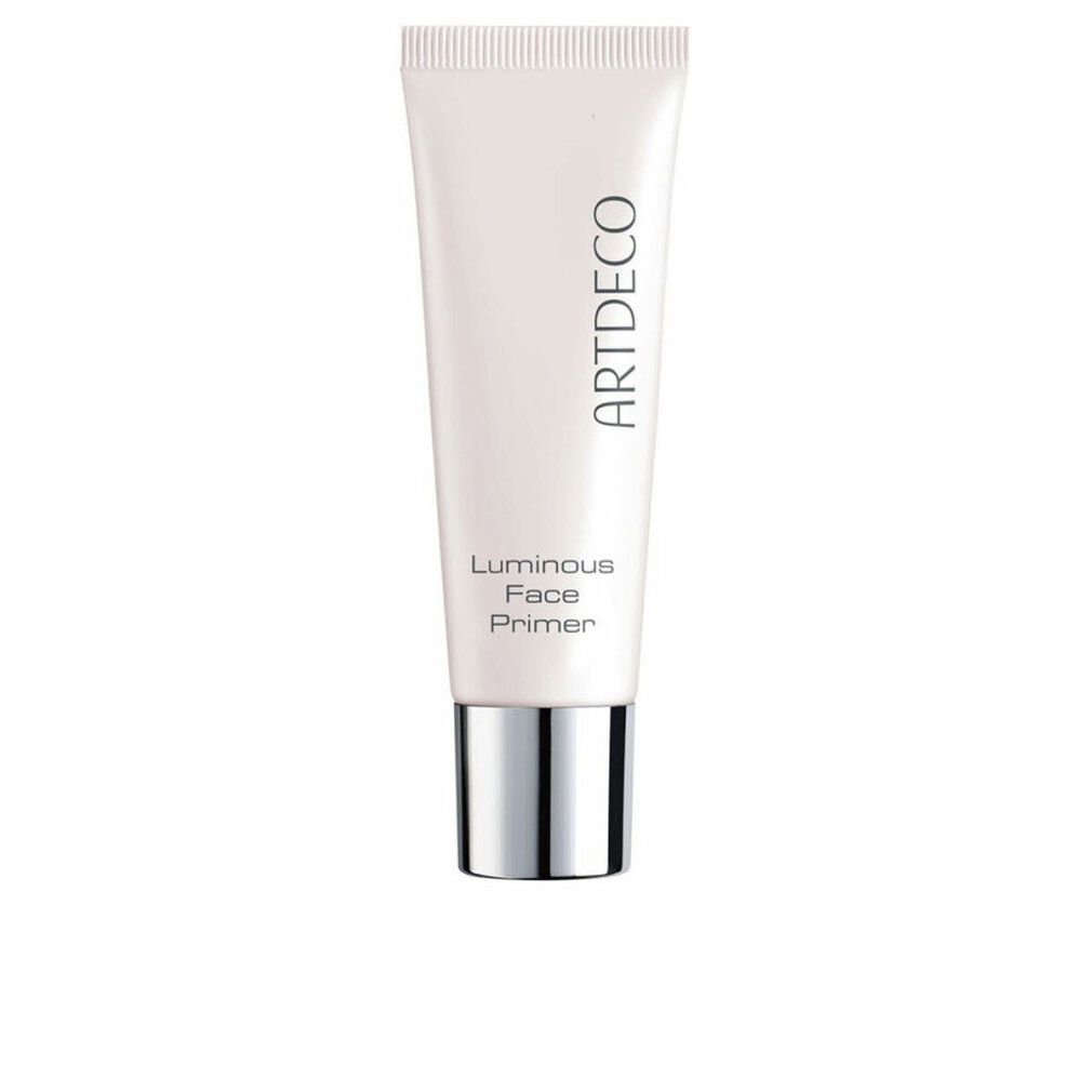 Tube mit Artdeco Luminous Face Primer. Weißer Tube mit silbernem Deckel. Produktname und Marke sind aufgedruckt.
