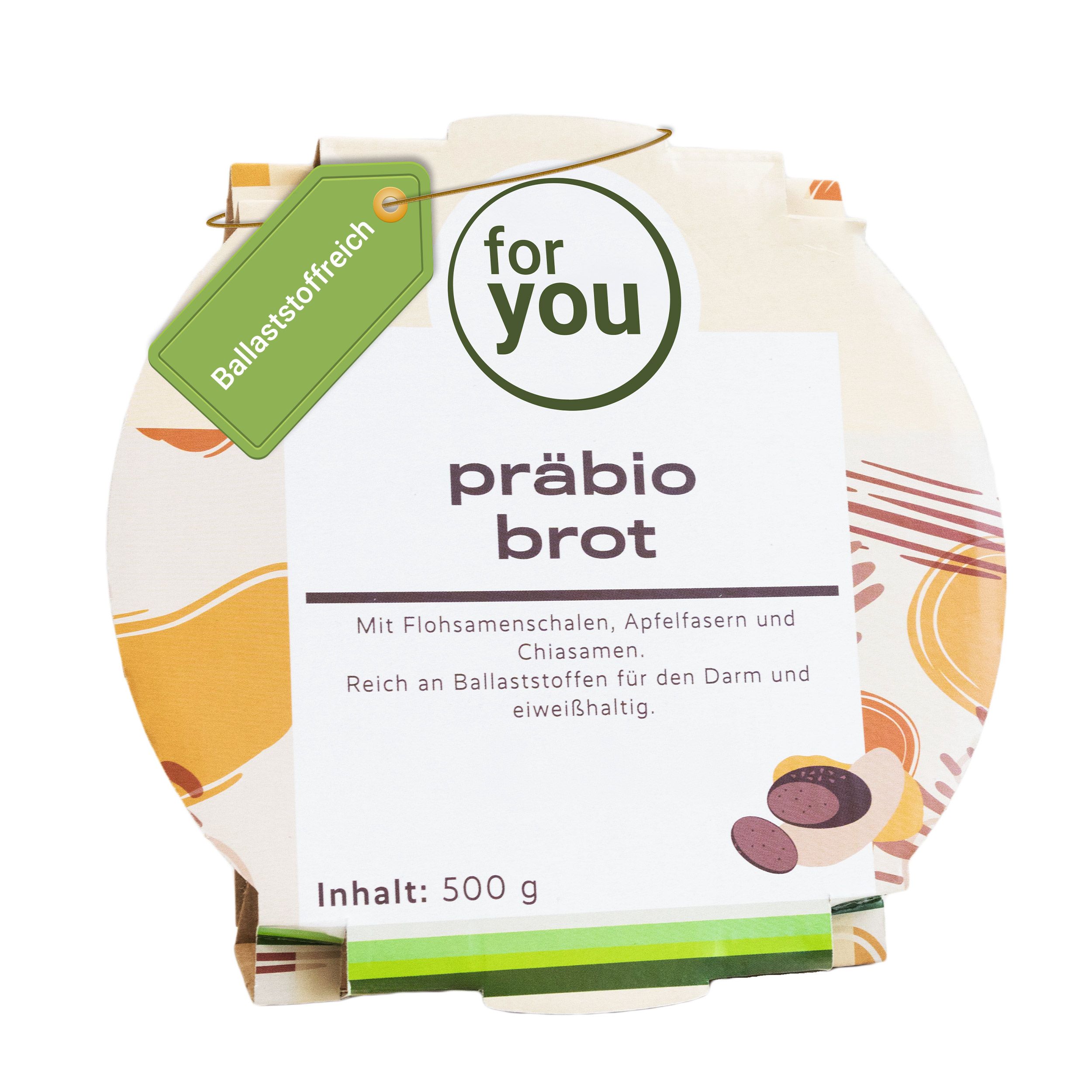 Verpackung für Präbiotik-Brot, 500g. Reich an Ballaststoffen für Darm und Verdauung.