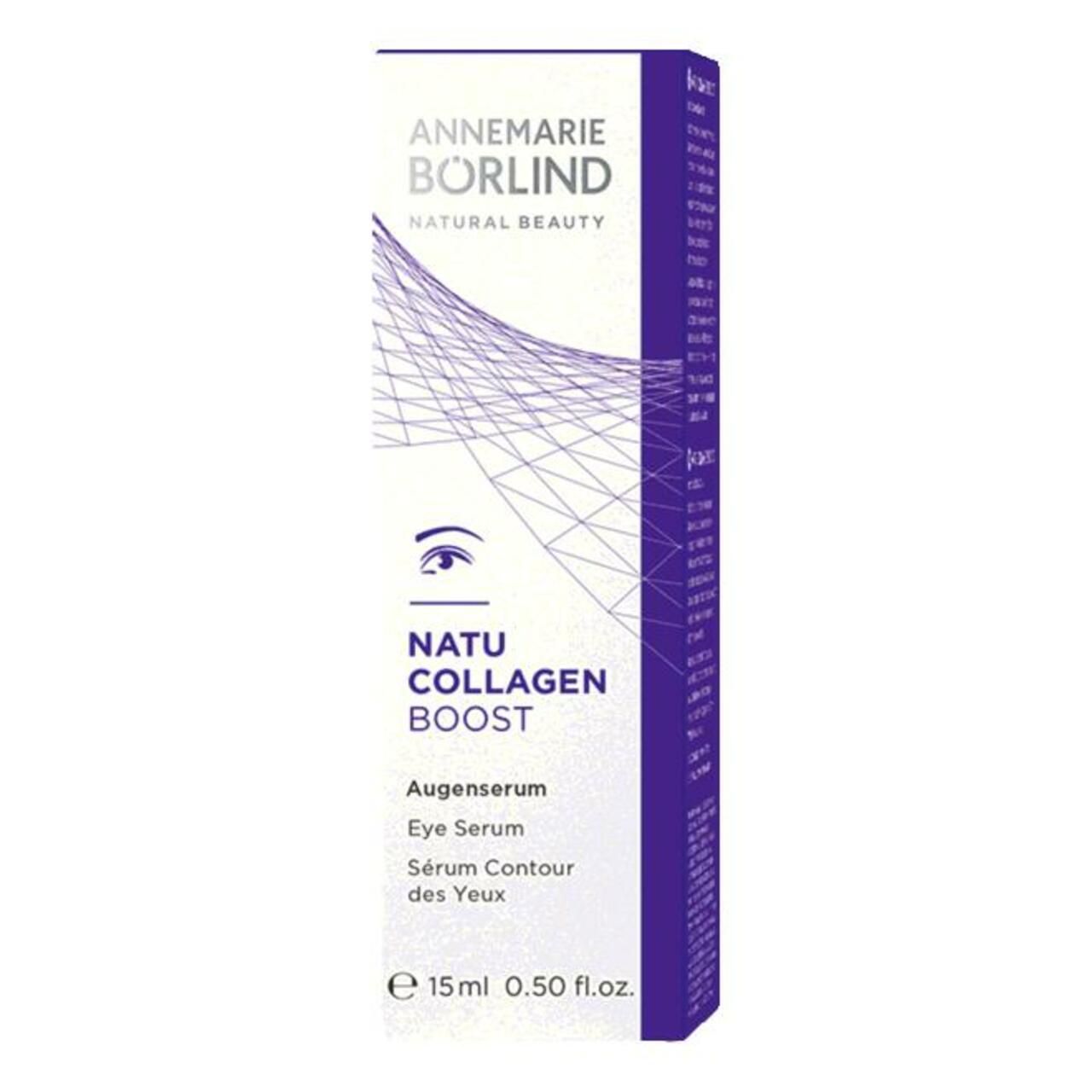 Weiße Tube mit lila Schrift. Enthält Augenserum. Marke: ANNEMARIE BÖRLIND. Mit Applikator.