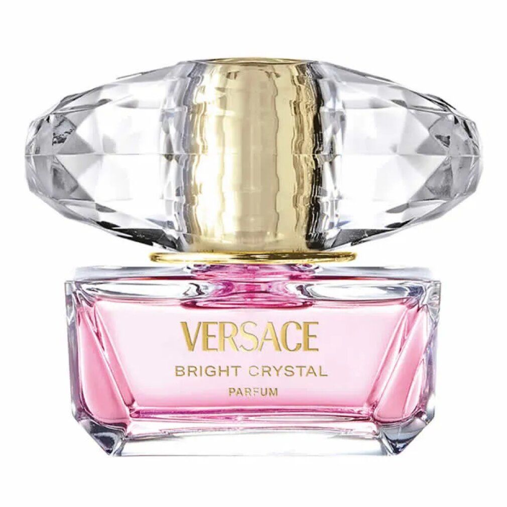 Versace Bright Crystal Parfum Flakon mit goldenem Verschluss und facettiertem Deckel.