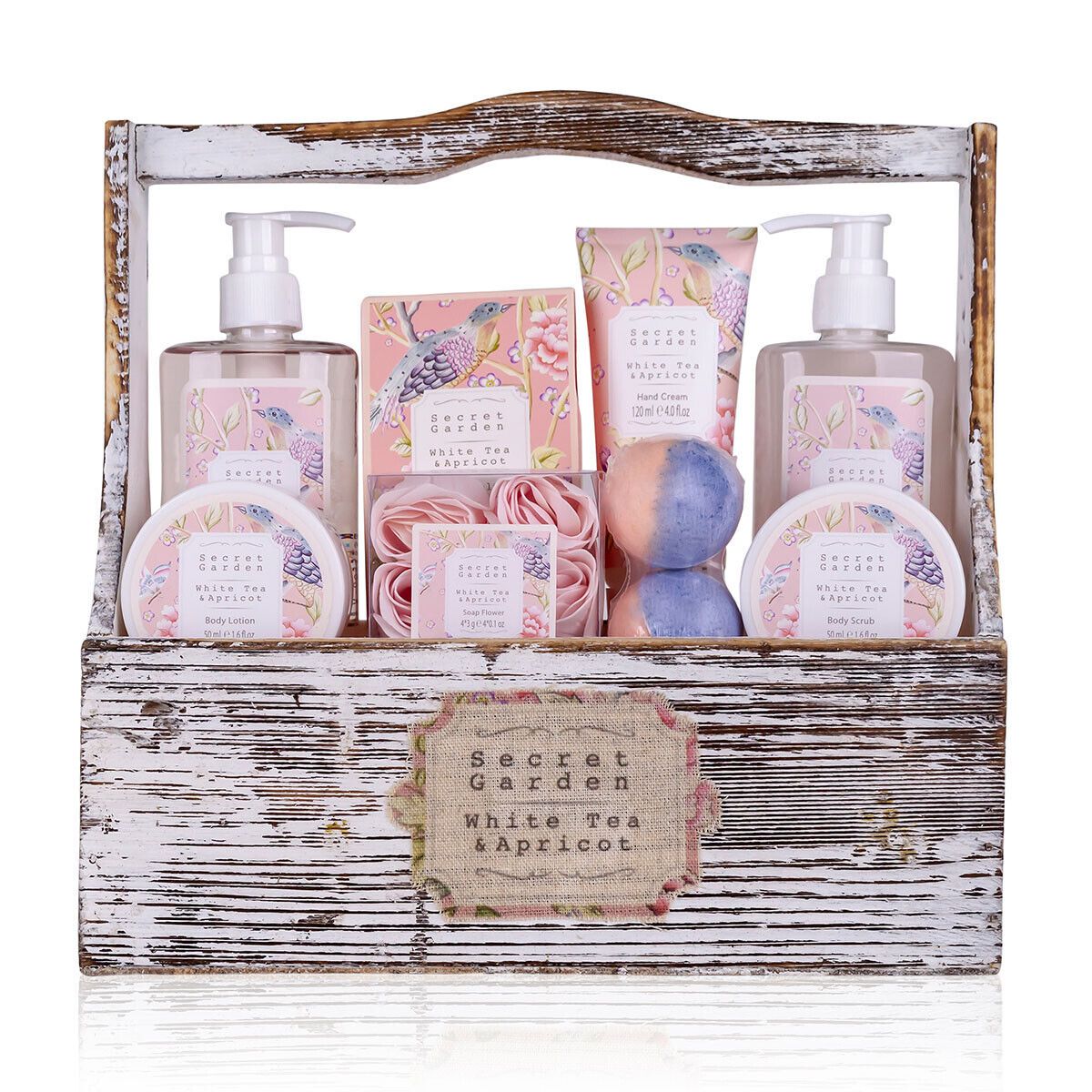 Geschenkset Pflegeset Badeset Wellness Vintage Deko Holzbox, 8tlg. Körperpflege