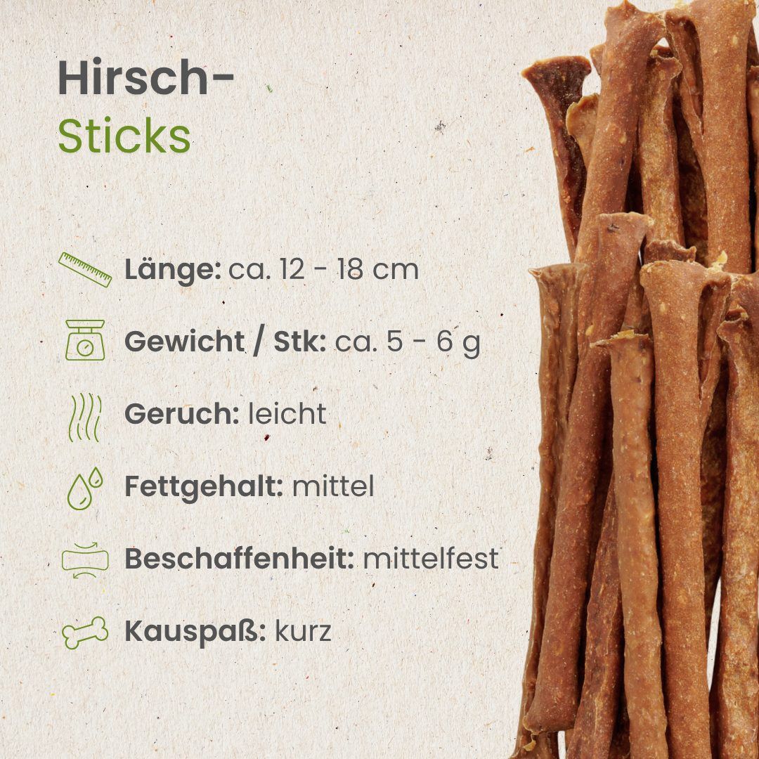 Mehrere Hirsch-Sticks auf weißem Hintergrund.