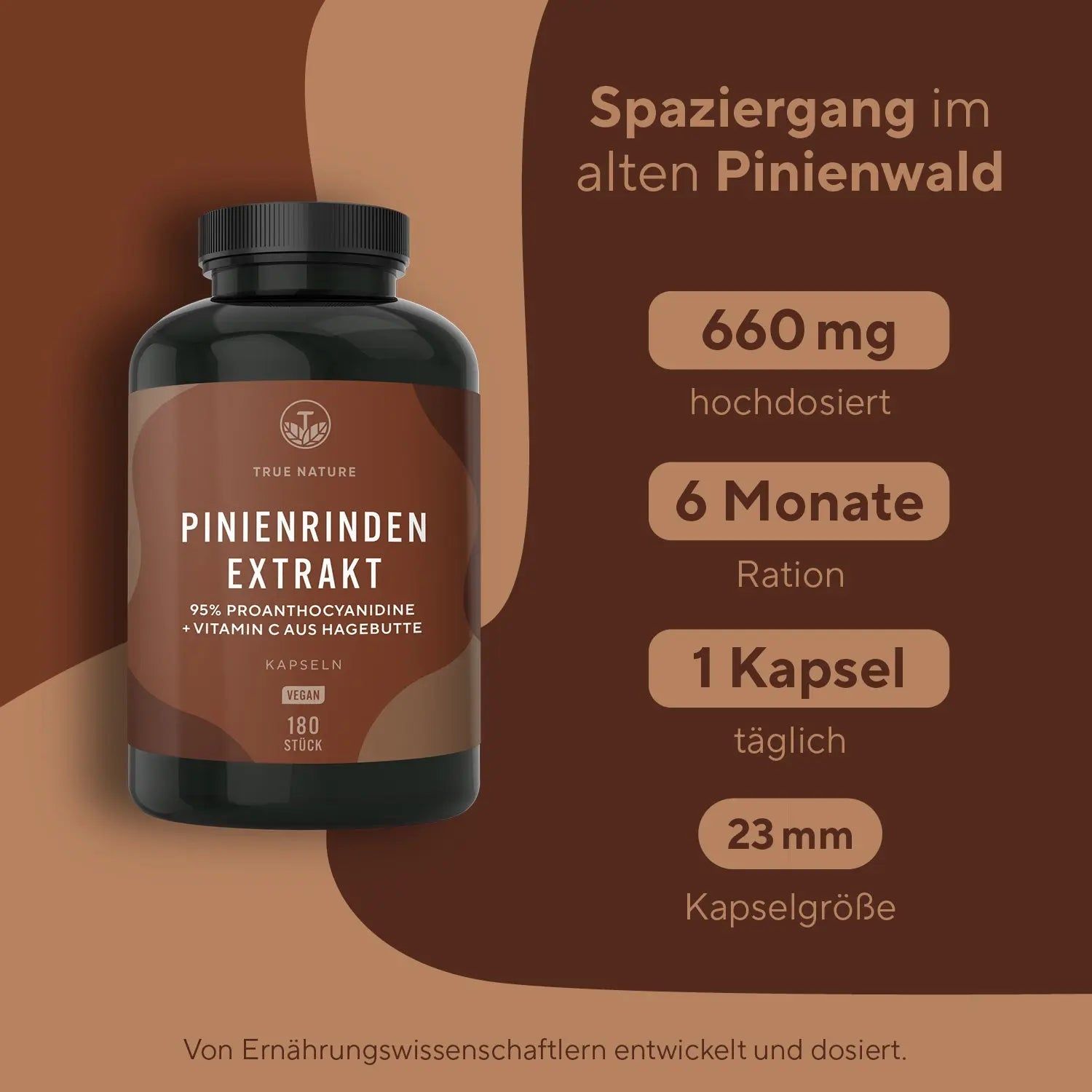 True Nature® Pinienrindenextrakt Kapseln mit Vitamin C - Vegan & Made in Germany 4x180 St