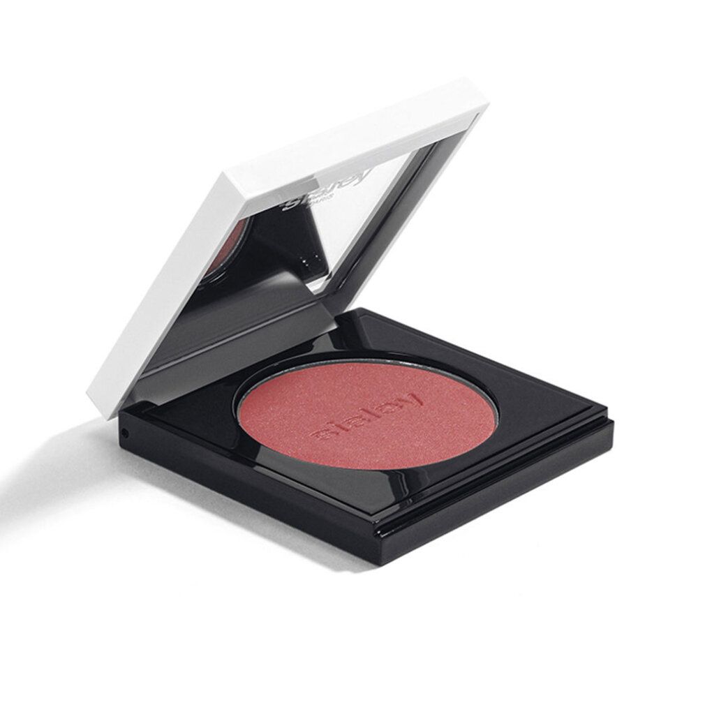 Sisley Le Phyto Blush, rosa. Schwarzer Behälter mit Deckel mit Zebra-Muster. Sisley-Logo auf dem Rouge.