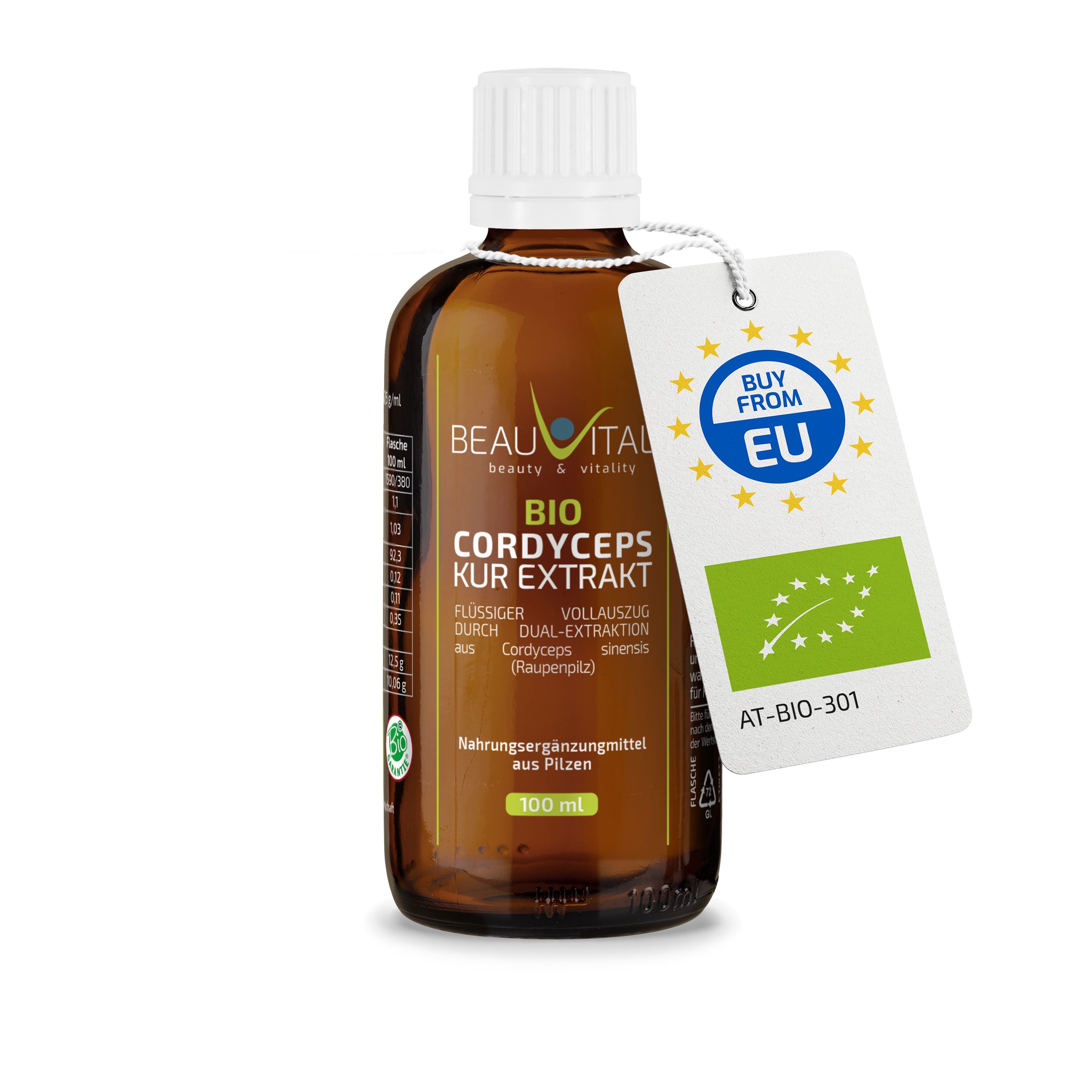 BEAUVITAL® Bio Cordyceps Kurextrakt | Flüssiger Vollauszug durch Dual-Extraktion
