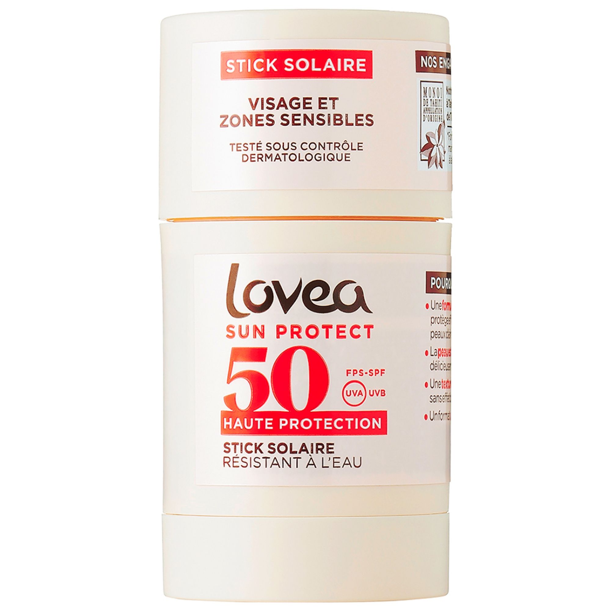 Lovea Sonnenstick für Gesicht & empfindliche Zonen mit Monoï de Tahiti und hohem Schutz Spf50 8,7x4,4x4,4 cm