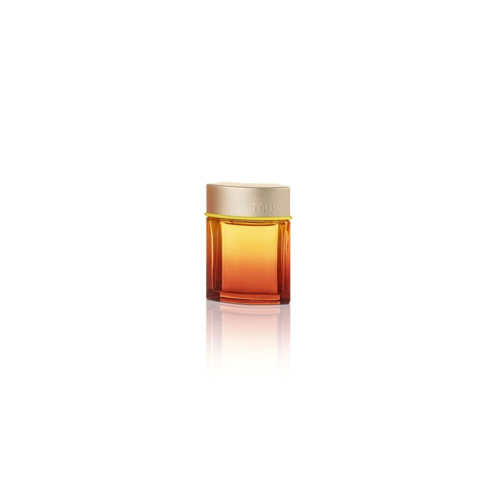 Tous Spritz EDT Herrenparfum Flakon, klein, mit goldenem Verschluss und gelbem Ring. Glasflasche mit Farbverlauf.