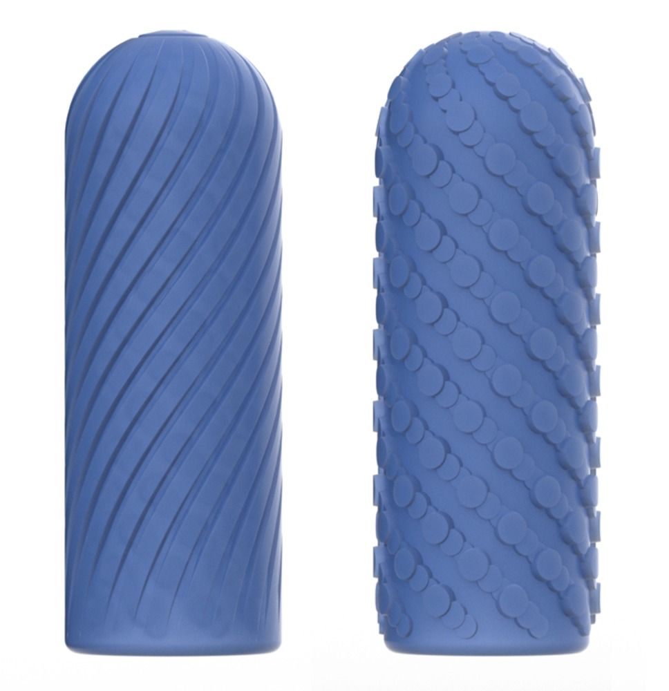 Blauer Massageball mit spiralförmigen Rillen.