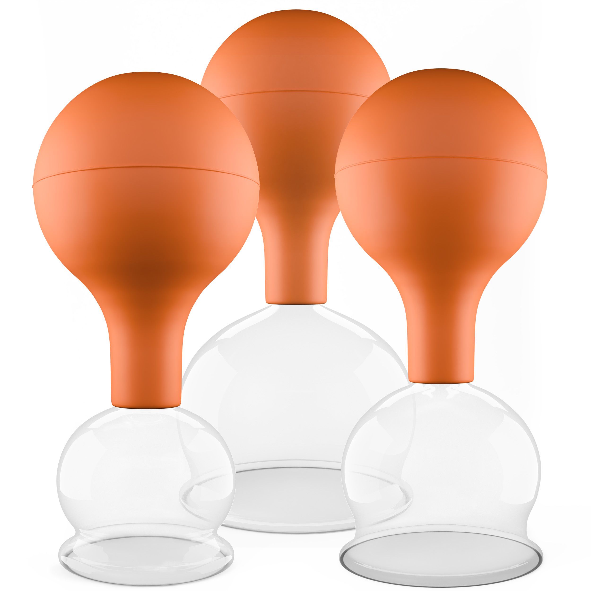 Pulox Schröpfgläser aus Echtglas mit Saugball - Set Trio groß in Braun: 40mm, 52mm, 62mm