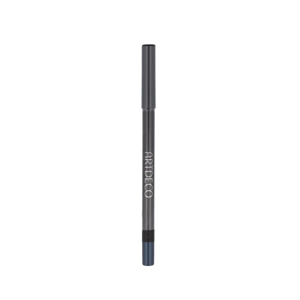 Artdeco Soft Eye Liner Waterproof, dunkelgrau. Blaue Spitze. Produktbezeichnung und Marke sind sichtbar.