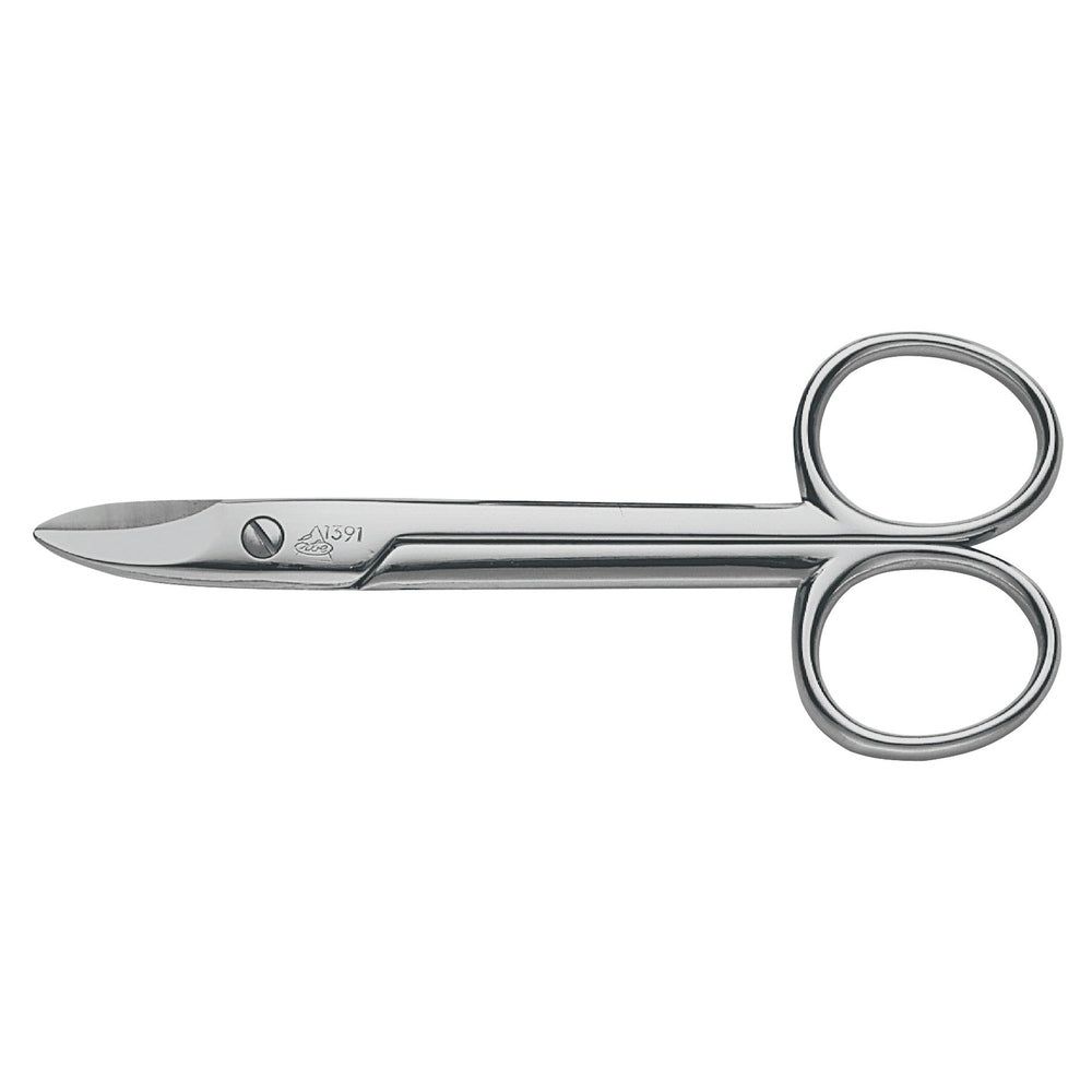 Edelstahl-Fußnagelschere mit gebogener Klinge und zwei Fingerringen.