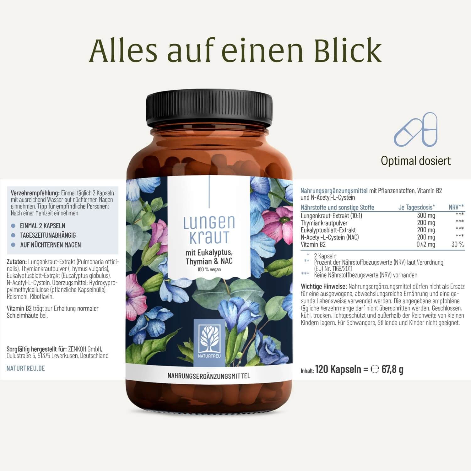 Flasche Atem Komplex Lungenkraut mit detaillierten Informationen und Dosierungshinweisen.