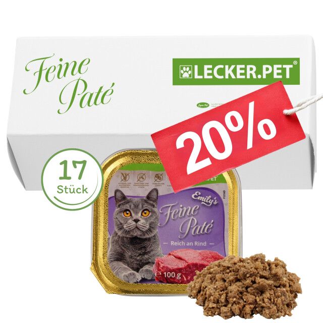 17 x 100 g Lecker.Pet® Emily's Feine Paté Reich an Rind Katzenfutter Nassfutter Vollnahrung 17x100 Futter