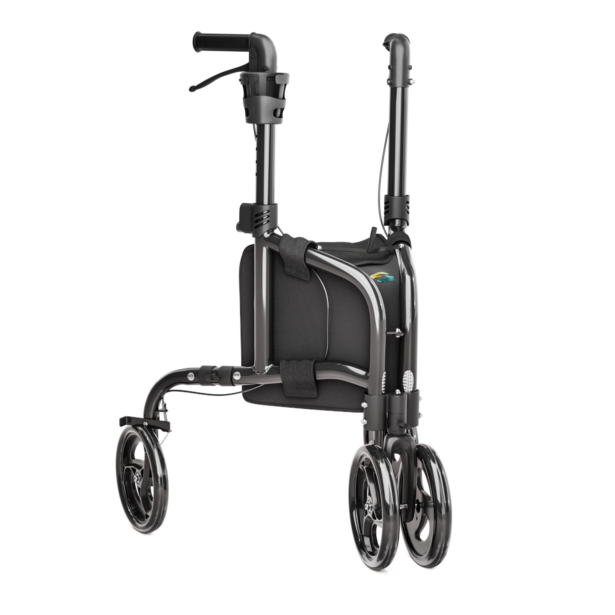 Helavo Dreiradrollator schmal faltbar 3 Raeder Aluminium All Terrain Gehhilfe 5,5kg