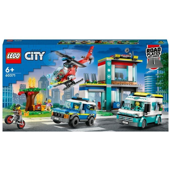 LEGO City Quartier Generale Veicoli d'Emergenza. Set con elicottero, veicoli ed edificio. Età consigliata 6+.