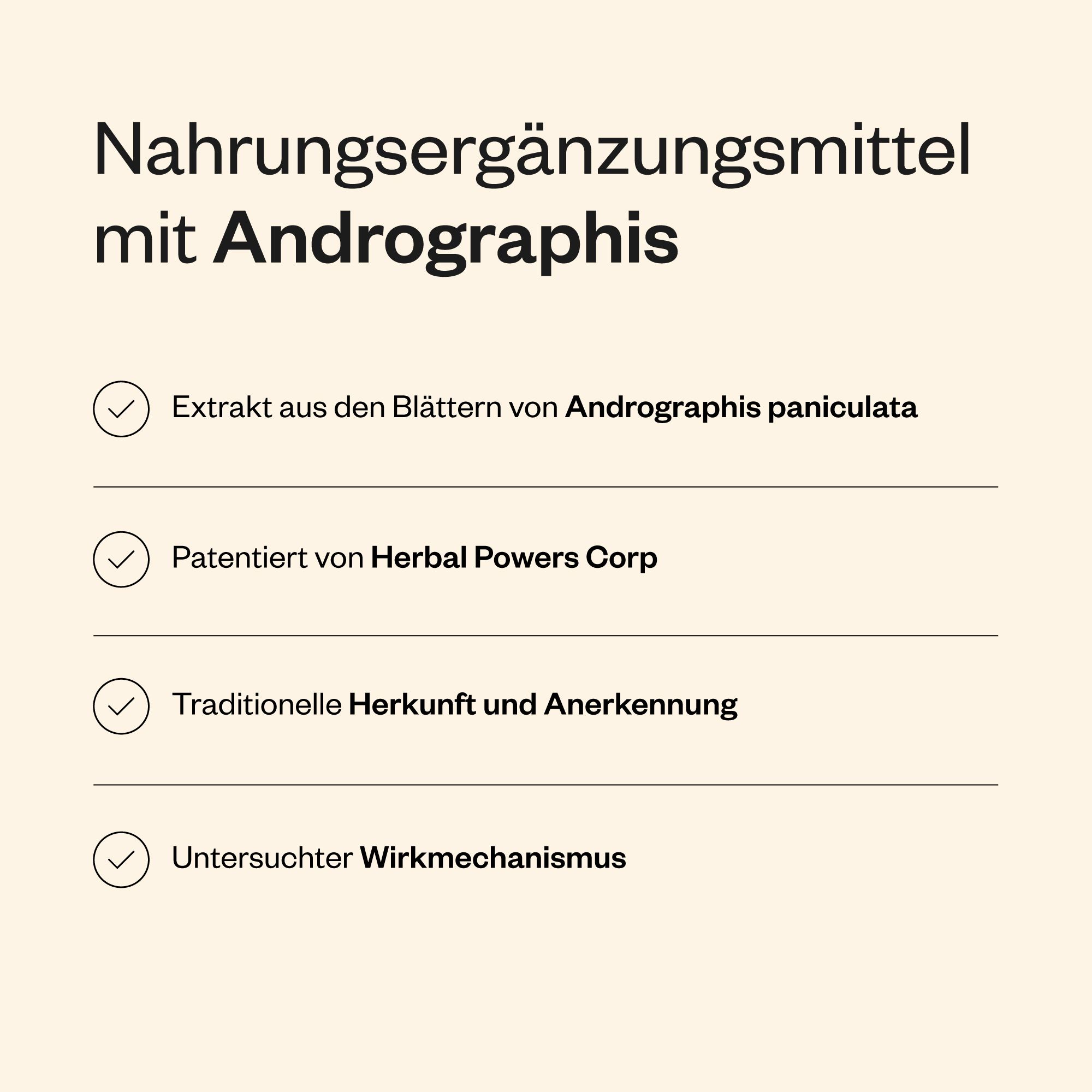 Infografik mit Text. Nahrungsergänzungsmittel mit Andrographis. Informationen über Inhaltsstoffe und Herkunft.