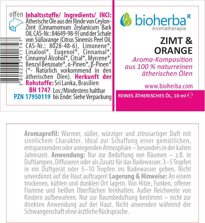 Etikett mit Produktnamen, Logo und Inhaltsstoffen. Text in deutscher Sprache. Enthält Informationen zu Herkunft und Haltbarkeit.